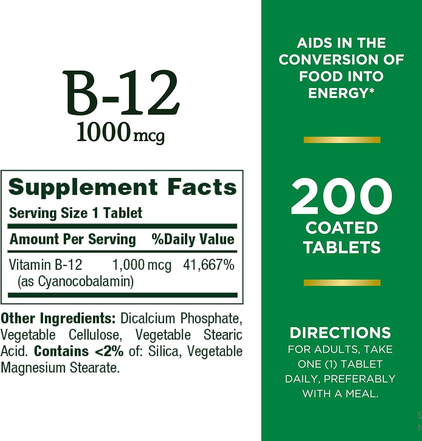 Natures Bounty Vitamin B12, Supports Energy Metabolism, Tablets, 1000mcg, 200 Ct