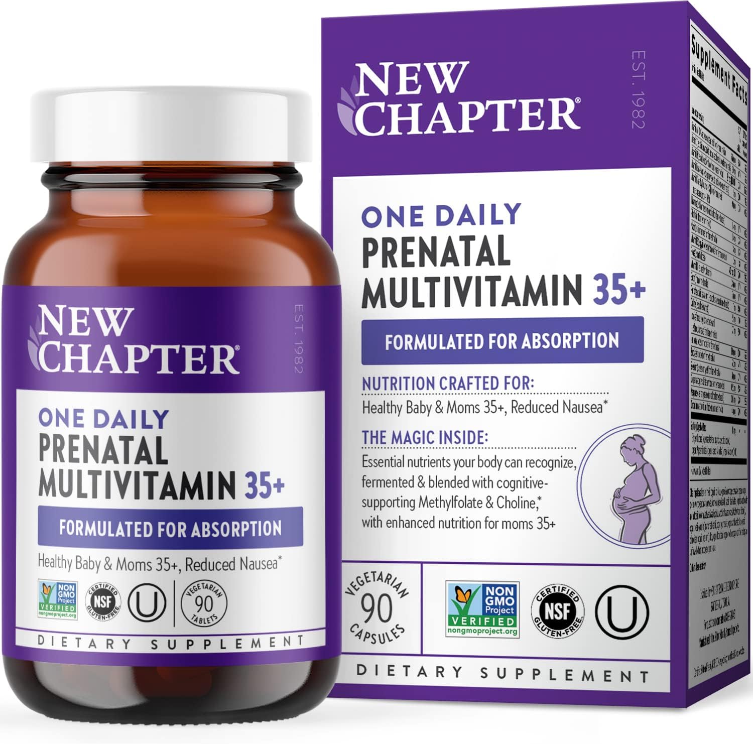 New Chapter Prenatal Vitamins, One Daily Prenatal Multivitamin Enhanced for Age 35+ with Methylfolate + Choline for Healthy Mom  Baby, Gluten Free  Non-GMO- 30 ct