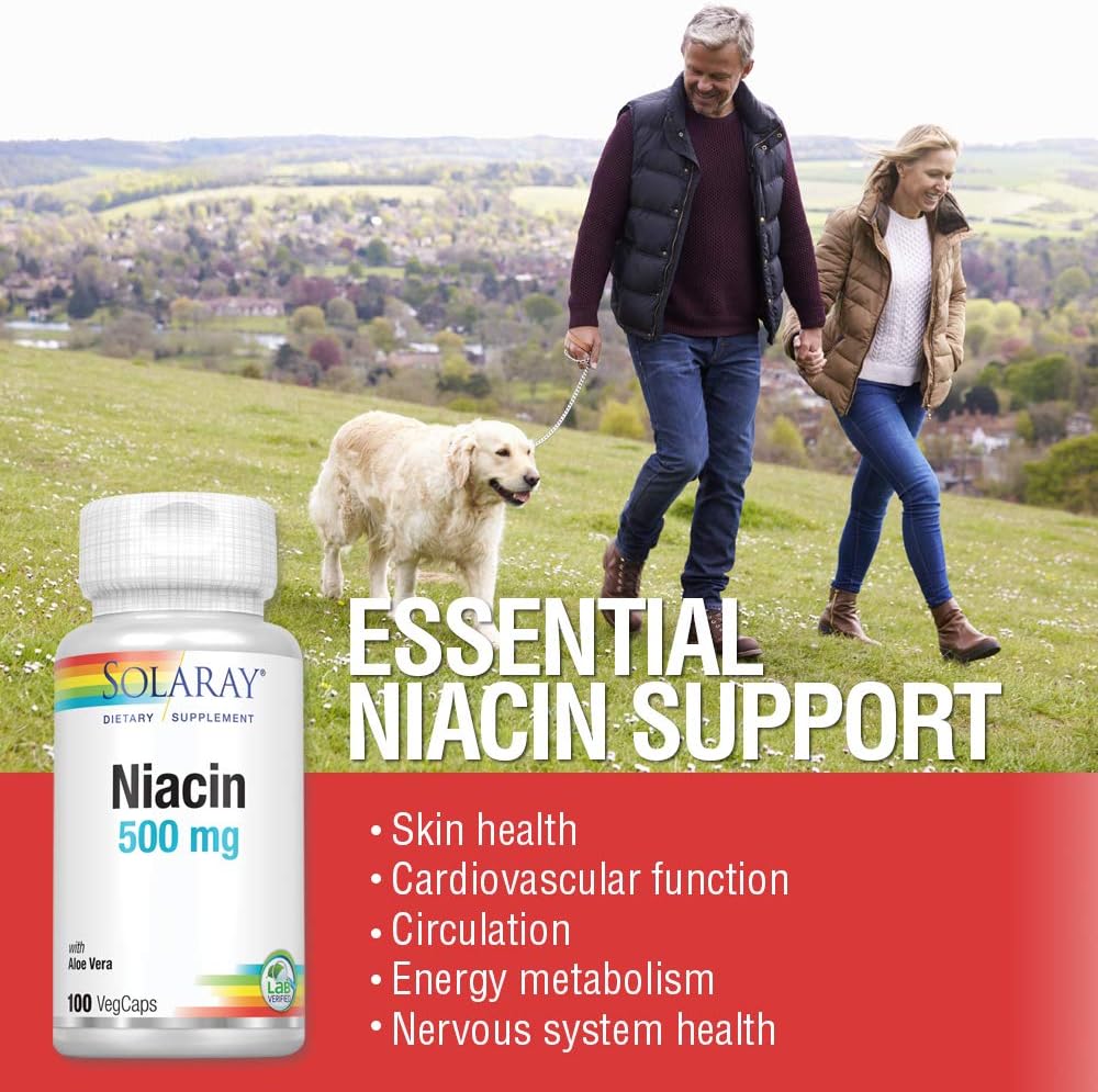 SOLARAY Niacin 500 mg, Vitamin B3 | Skin Health, Nervous System  Circulation Support | 100ct