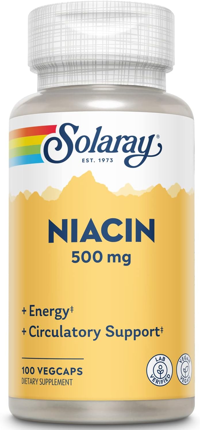 SOLARAY Niacin 500 mg, Vitamin B3 | Skin Health, Nervous System  Circulation Support | 100ct