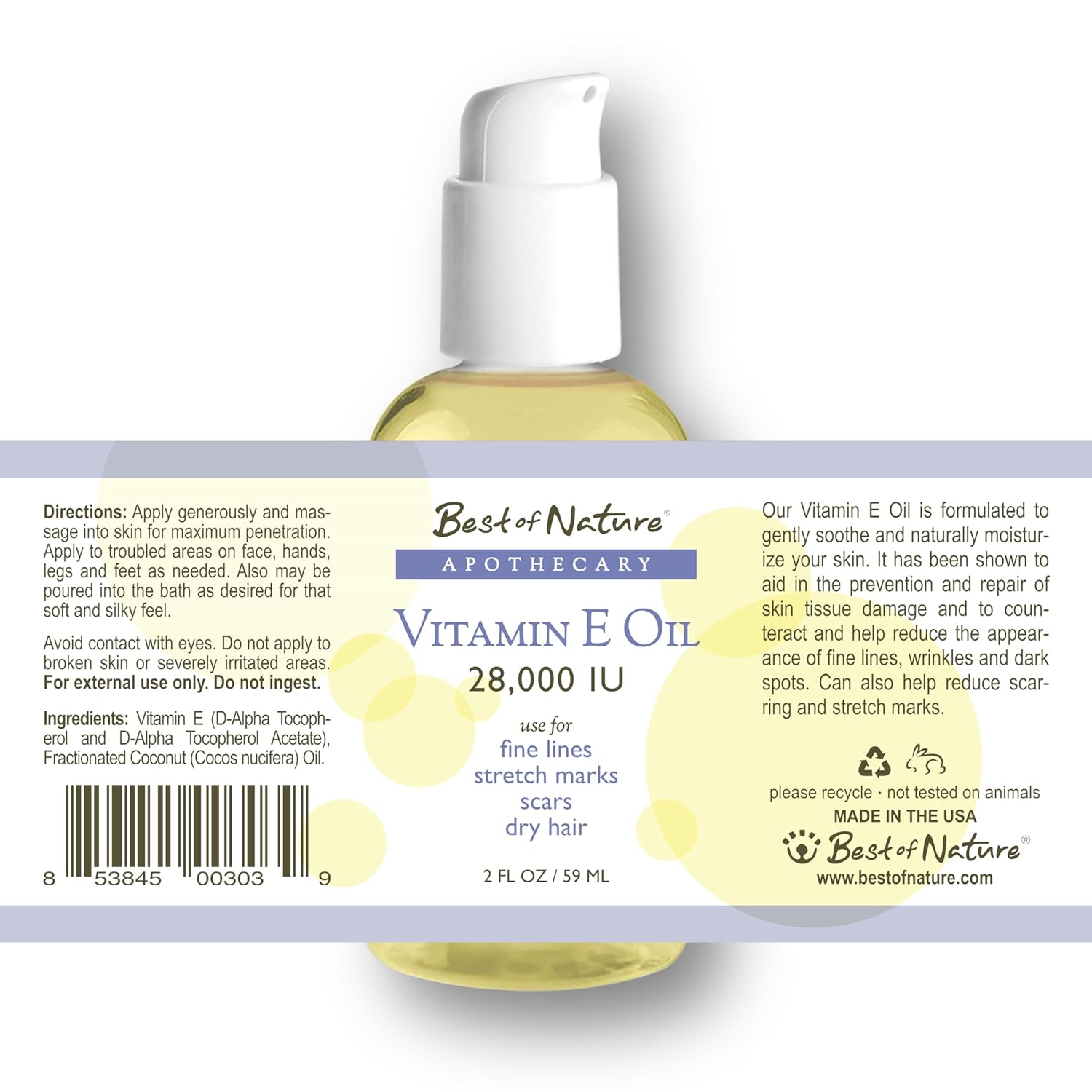 Best of Nature Vitamin E Oil 28,000 IU, Unscented Moisturizer  Damage Repair Formula for Hair, Skin, Face,  Hands