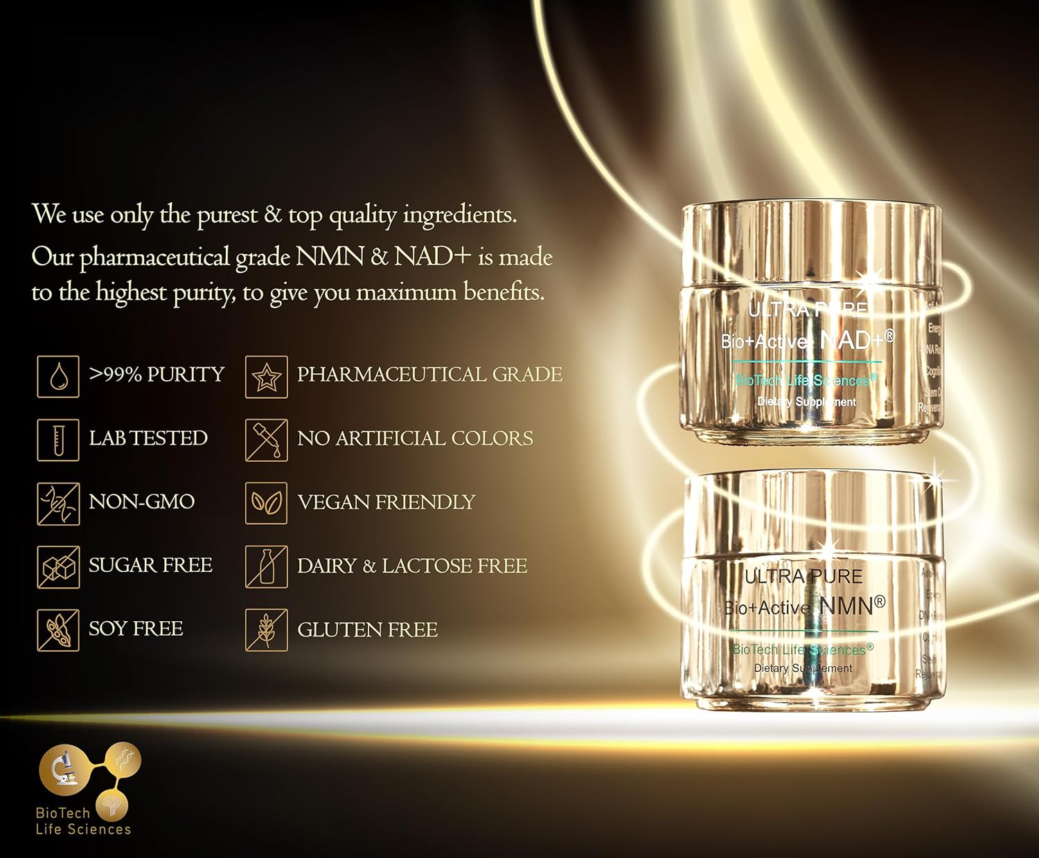 BioTech Life Sciences Energise X 100 Grams NAD+ CoQ10 Vitamins A Retinol D3 E K2 B2 B5 B6 B7 Biotin B8 B9 Folate B12 (EX-100g)