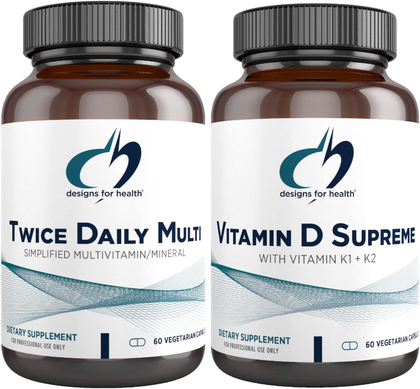 Designs for Health Multivitamin + Vitamin D/K Supplement Bundle - Twice Daily Multi (60 Capsules) with Vitamin D Supreme (60 Capsules) 5000 IU Vitamin D3