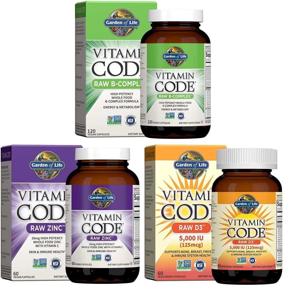 Garden of Life Raw B Complex - Vitamin Code  Zinc Supplements, 60 Vegan Capsules  Vitamin D