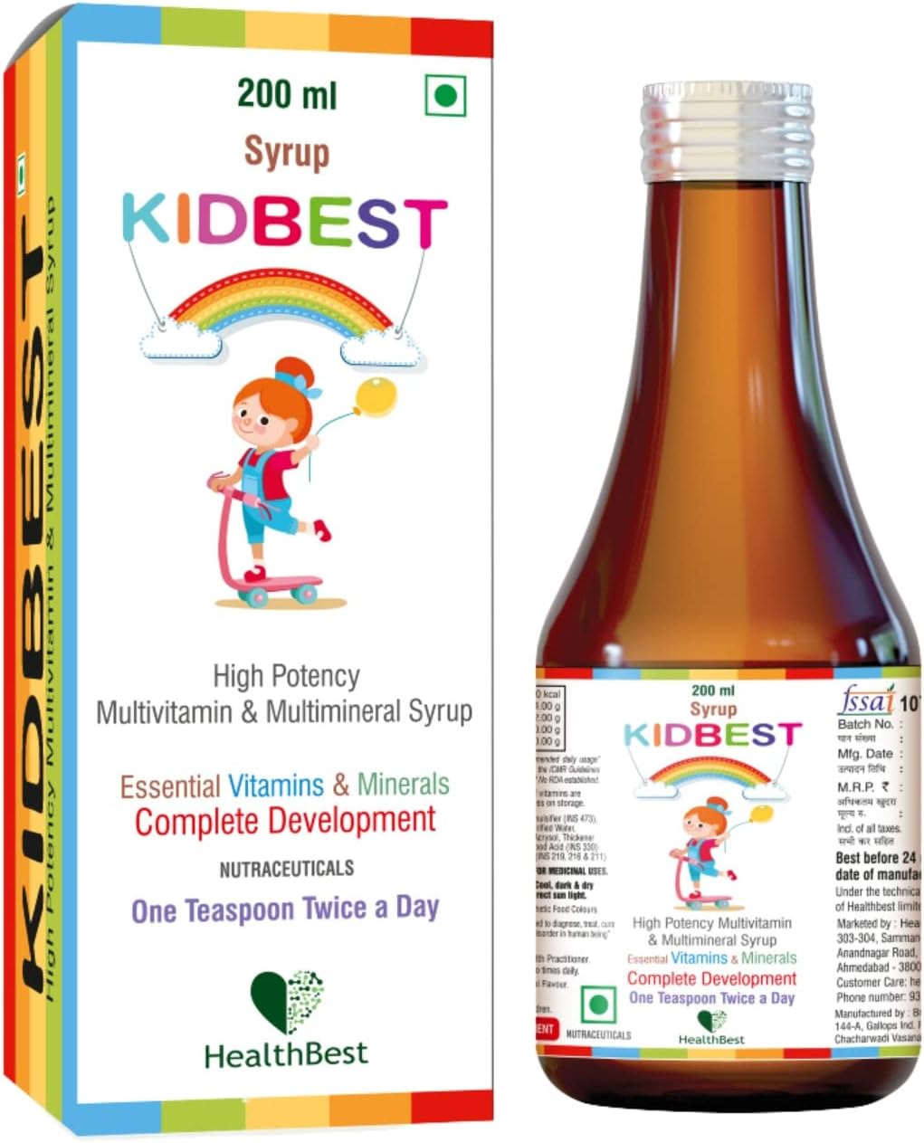 HealthBest Kidbest Multivitamin Syrup for 3-13 Years Kids | 200ml