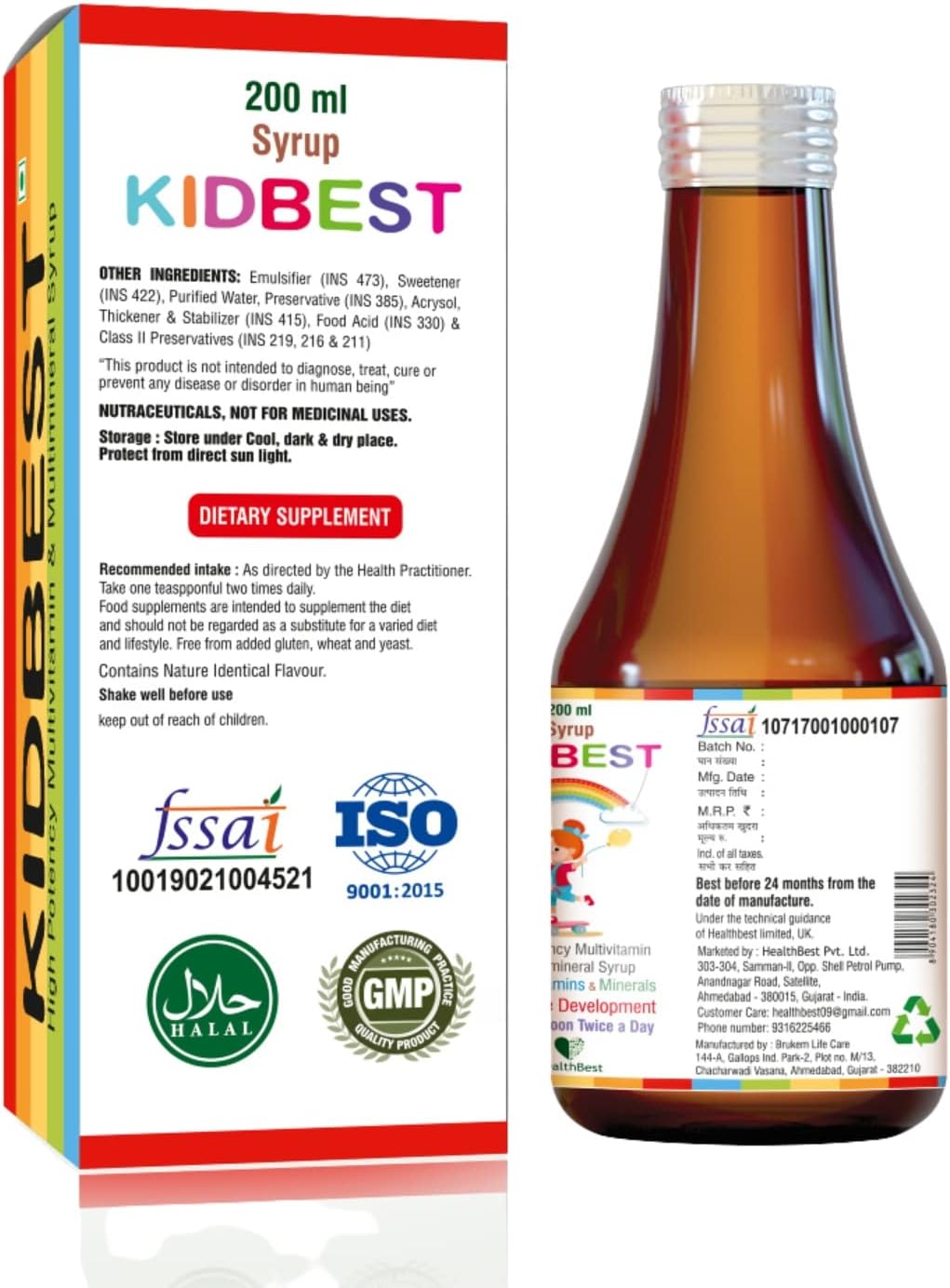 HealthBest Kidbest Multivitamin Syrup for 3-13 Years Kids | 200ml
