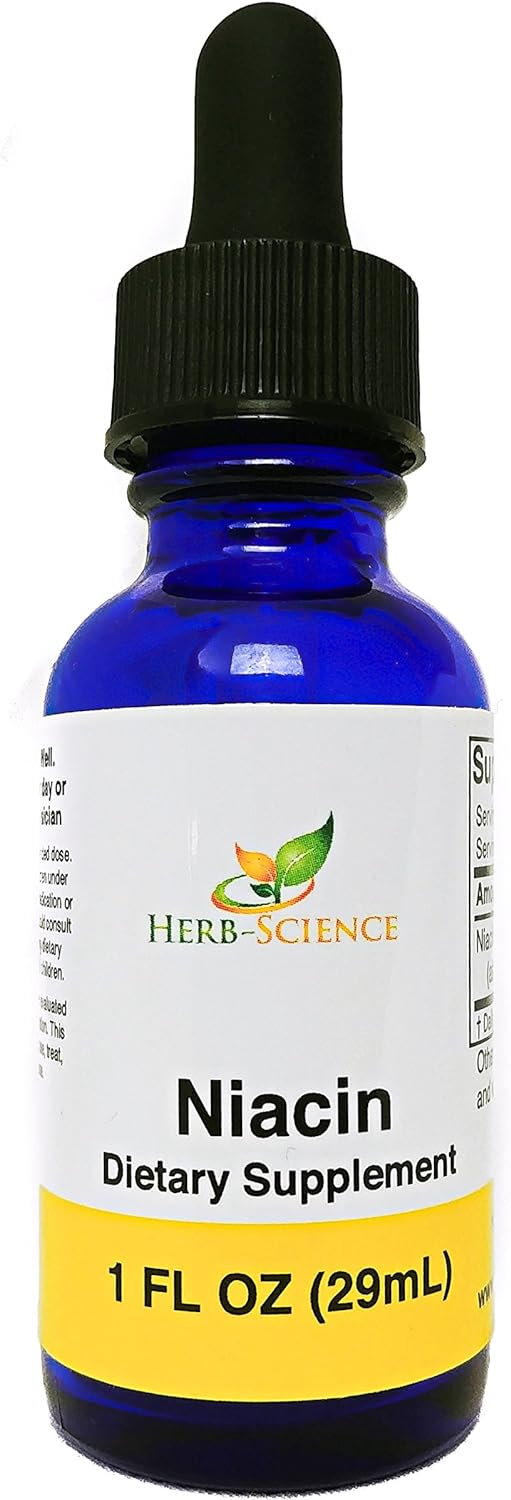 Herb-Science Liquid Vitamin B3 Drops - Cold Processed Niacin Supplement, Supports Tongue  Skin Health - Vegan, Non-Alcoholic and Quality Tested.- 1 Fl. Oz, 36 Servings