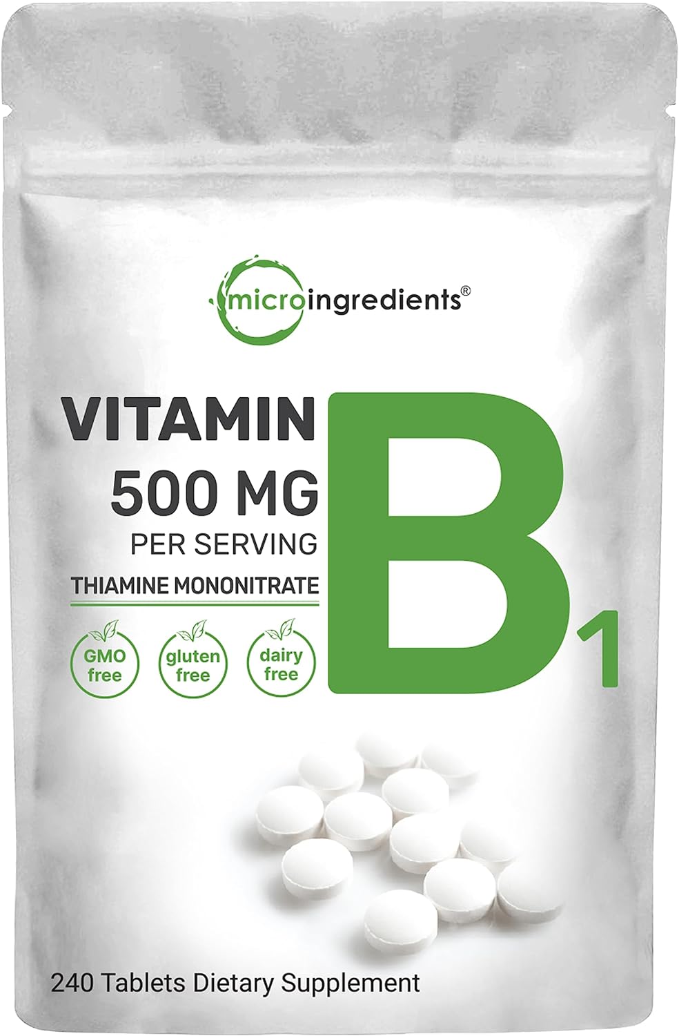 Micro Ingredients Vitamin B1 500mg Per Serving, 240 Tablets | Vitamin B1 Thiamine Supplement, Essential B Vitamins | Supports Metabolism  Healthy Nervous System | Non-GMO, Easy to Swallow