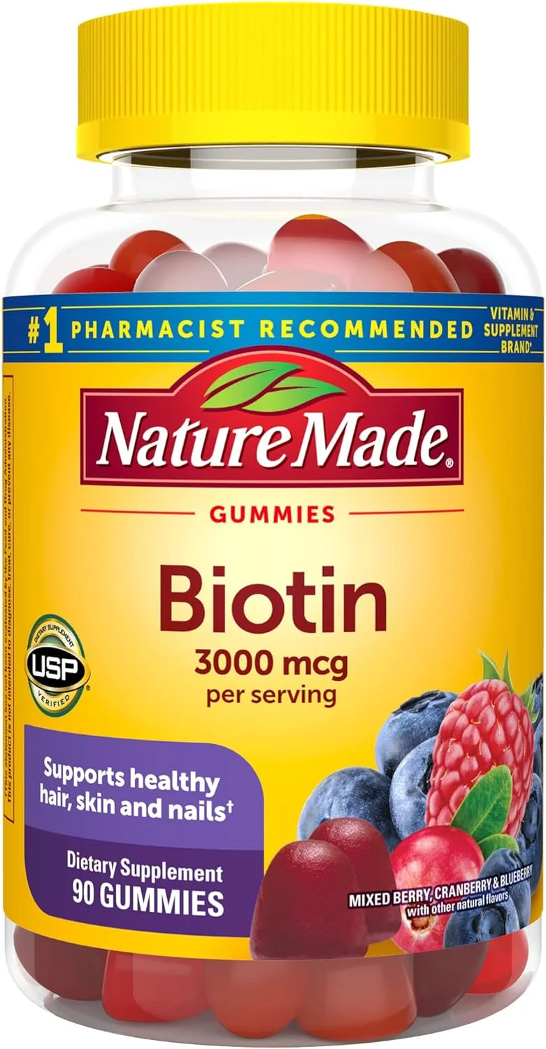 Nature Made Biotin 3000 mcg, Dietary Supplement For Healthy Hair, Skin  Nail Support, 90 Gummies, 45 Day Supply