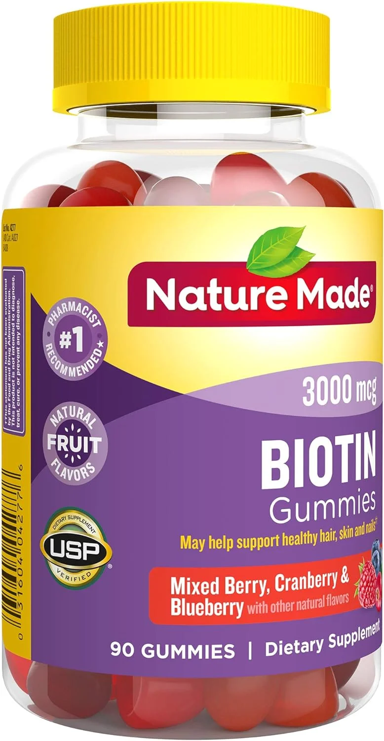 Nature Made Biotin 3000 mcg, Dietary Supplement For Healthy Hair, Skin  Nail Support, 90 Gummies, 45 Day Supply