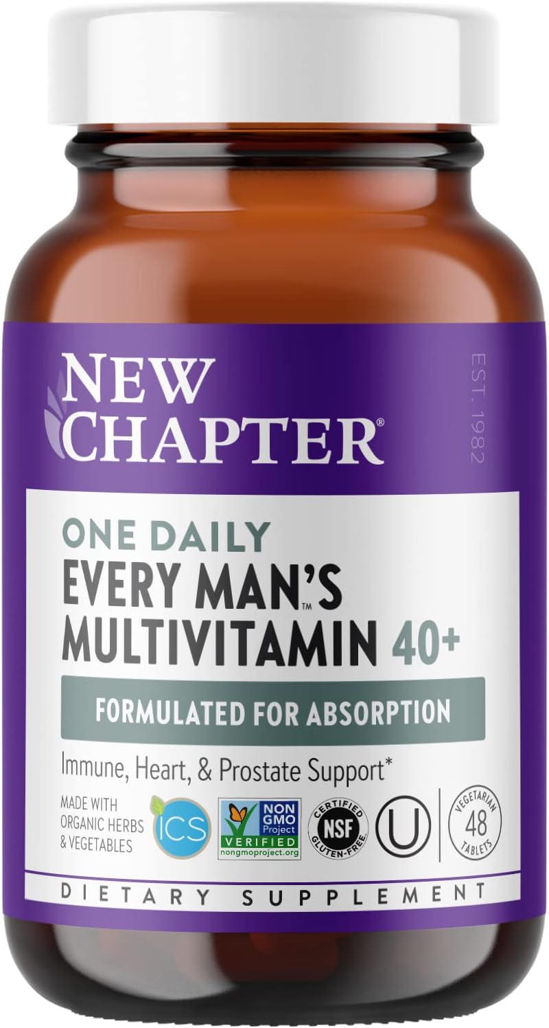 New Chapter Mens Multivitamin 40 Plus for Energy, Heart, Prostate + Immune Support with 20 Fermented Nutrients - Every Mans One Daily 40+, Gentle on The Stomach - 48 ct