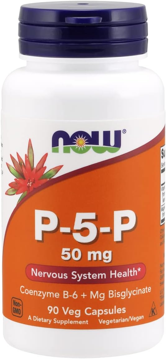 NOW Supplements, P-5-P 50 mg with Coenzyme B-6 + Mg Bisglycinate, 90 Veg Capsules