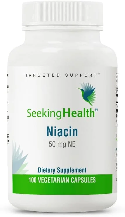 Seeking Health Niacin, 50 mg, Vitamin B3 Supplement for Healthy Hair Skin and Nails, Energy Support, Non-GMO, Vegetarian (100 Capsules)