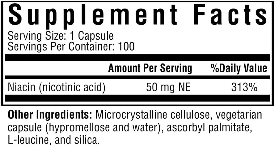 Seeking Health Niacin, 50 mg, Vitamin B3 Supplement for Healthy Hair Skin and Nails, Energy Support, Non-GMO, Vegetarian (100 Capsules)