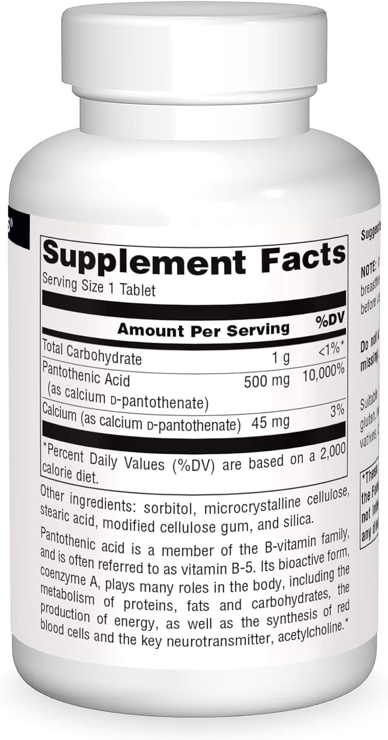 Source Naturals Pantothenic Acid 500 mg Vitamin B-5 Dietary Supplement - 100 Tablets