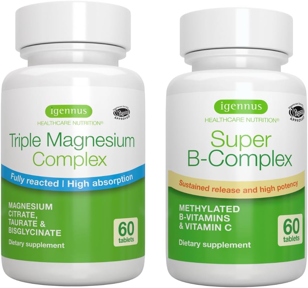 Super B Complex  Triple Magnesium Complex, High Absorption Vegan Bundle, by Igennus