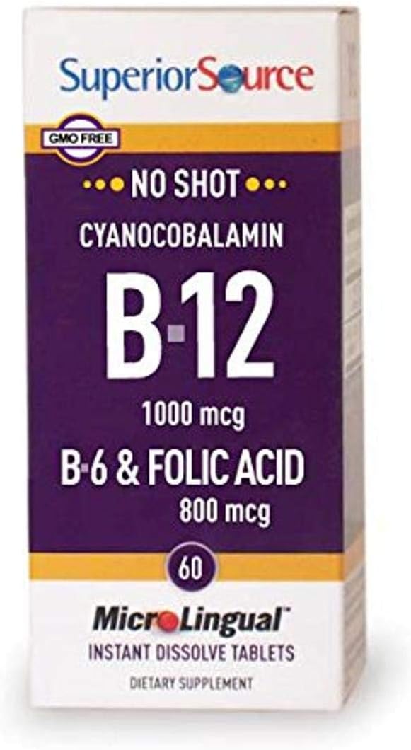 Superior Source B12/B6 /Folic Acid Multivitamin Tablet, 1000 mcg/2 mg/800 mcg, 60 Count