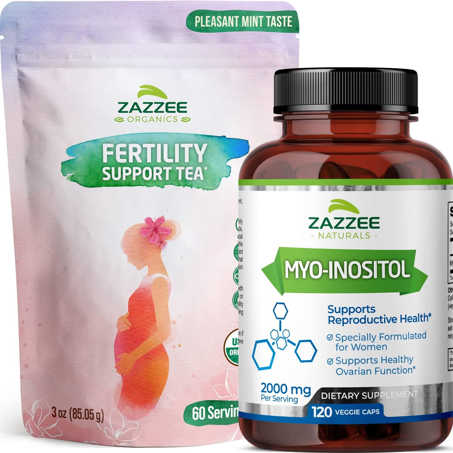 Zazzee Myo-Inositol Capsules and USDA Organic Fertility Support Tea