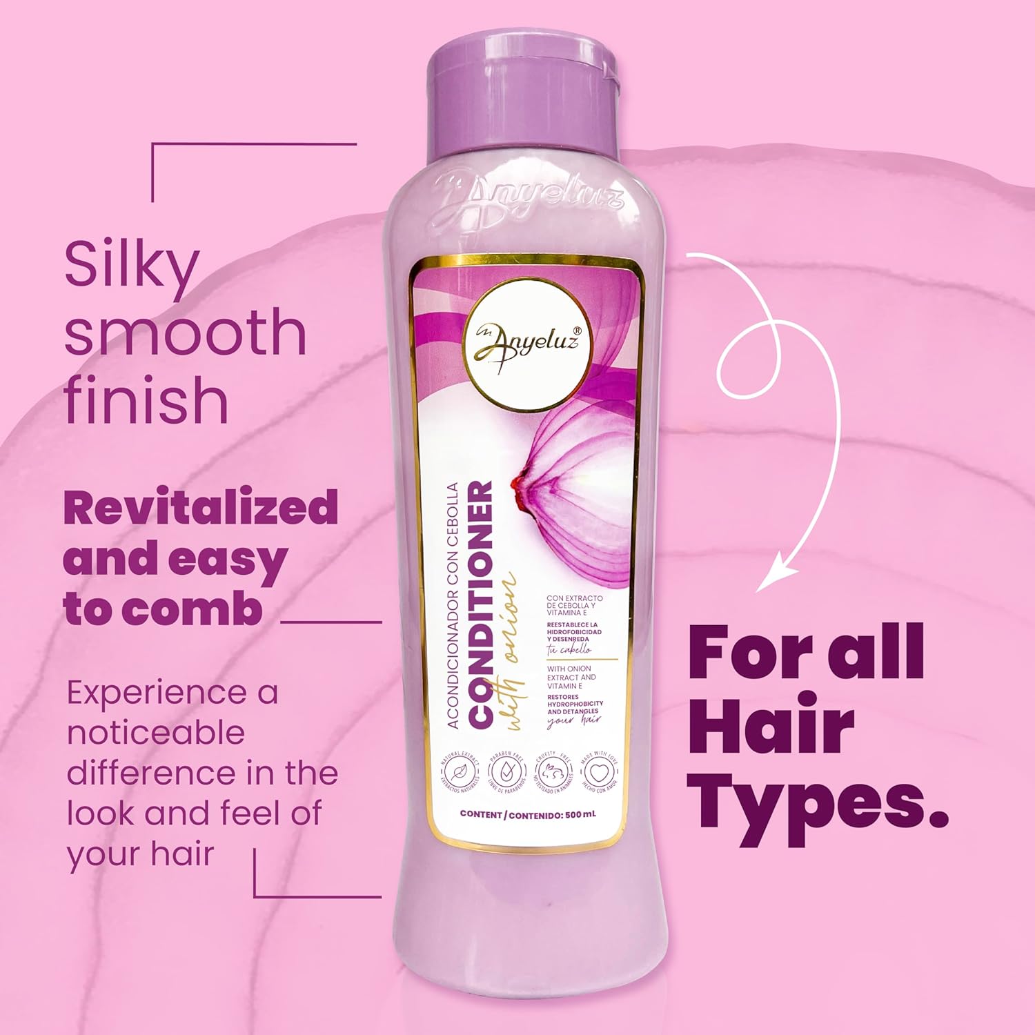 Anyeluz - Onion Conditioner | Enriched with Onion Extract and Vitamin E | Restores Hydrophobicity and Detangles Hair Effortlessly | Leaves Hair Silky and Revitalized| For All Hair Types