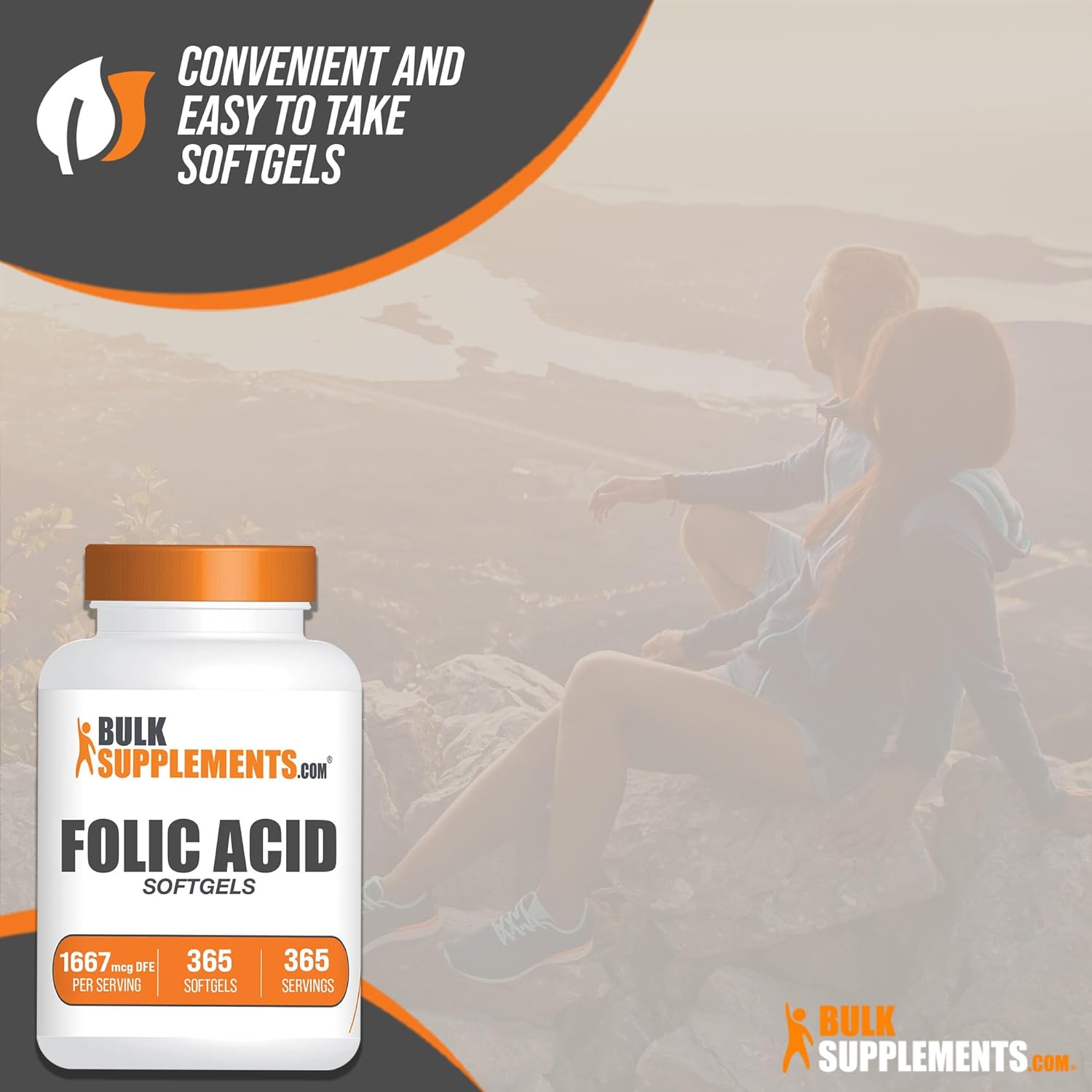 BULKSUPPLEMENTS.COM Folic Acid 1000mcg - Folic Acid Softgels, Vitamin B9, Folic Acid Supplement - Folic Acid Prenatal Vitamins, Folate Supplement, 1 Softgel per Serving, 365 Softgels