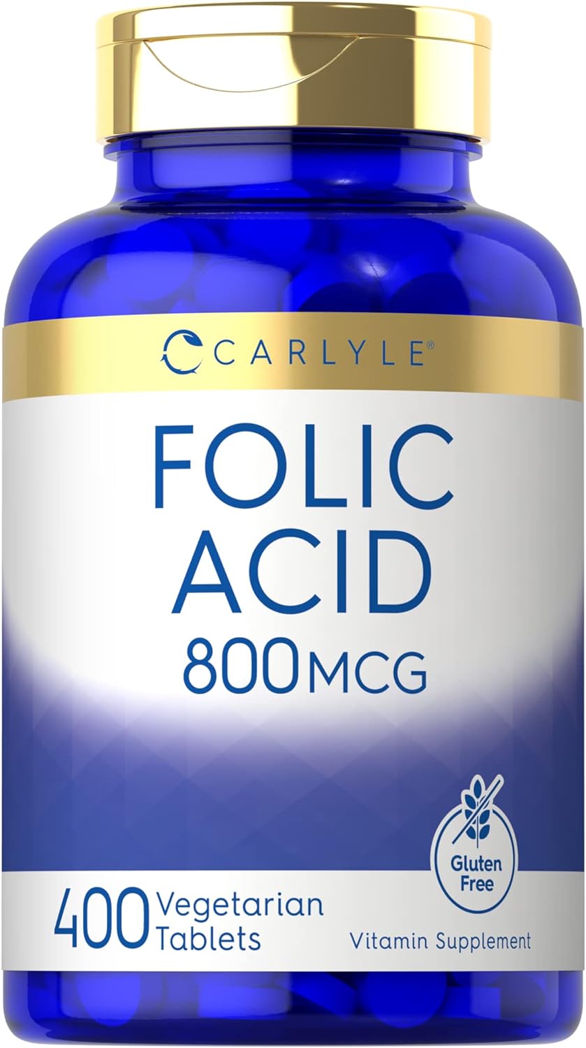 Carlyle Folic Acid 800 Mcg Tablets | 400 Count | Vegetarian, Non-GMO, Gluten Free