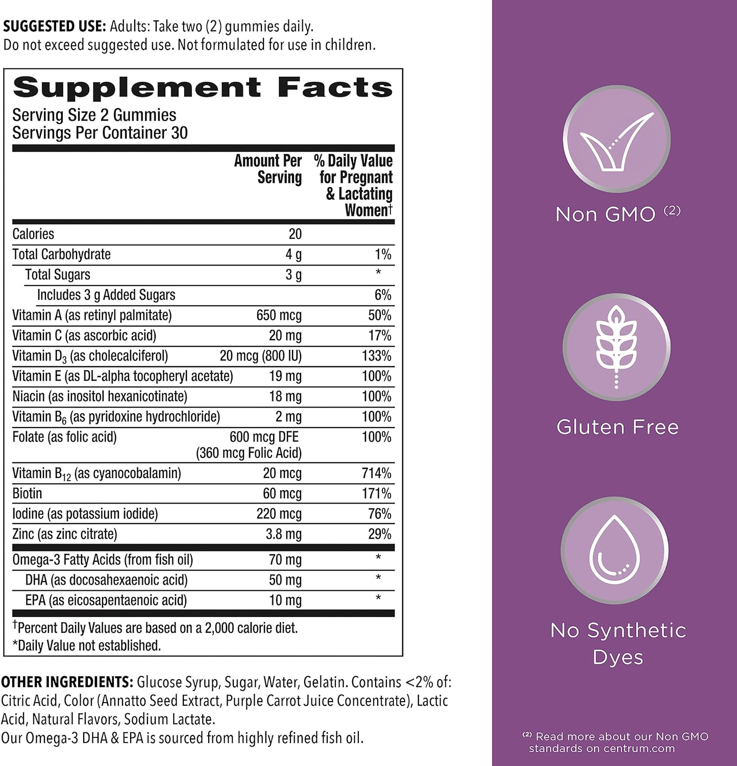 Centrum Prenatal Multivitamin Gummies with DHA and Folic Acid, Mixed Berry and Orange Flavors - 60 Count, 30 Day Supply