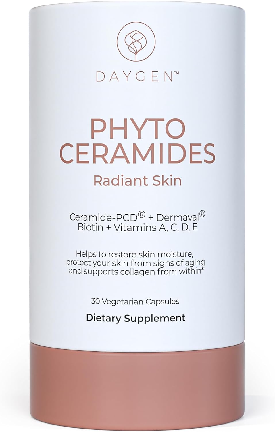 DAYGEN Phytoceramides Radiant Skin with Ceramides  Dermaval - Restore Skin Moisture, Support Collagen Production, with Biotin and Vitamins A,C,D and E – Gluten Free, Natural, 30 Capsules