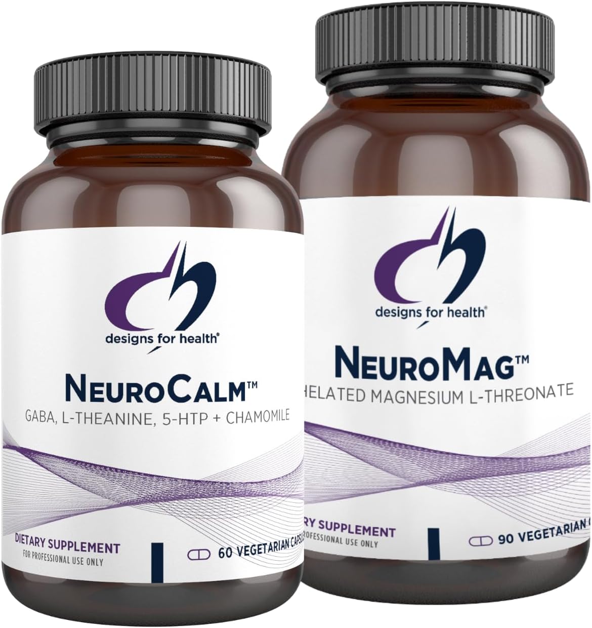 Designs for Health NeuroMag (90 Capsules) + NeuroCalm (60 Capsules) - Chelated Magnesium L-Threonate for Cognitive Support + Mood Support Supplement with L-Theanine, GABA - 2 Products