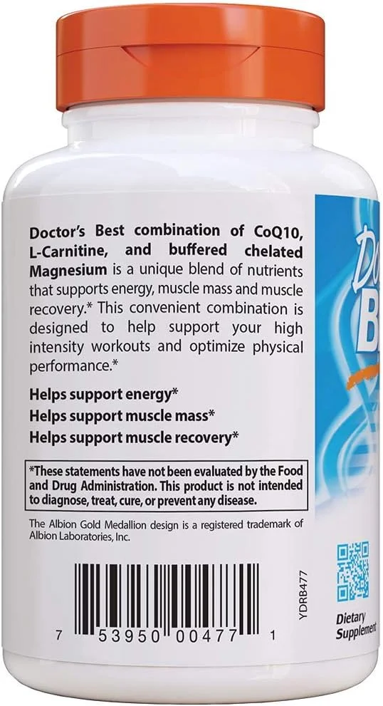 Doctors Best Coq10/l-Carnitine/Magnesium Unique Blend, Supports Energy, Muscle Mass  Muscle Recovery, Veggie Caps, 90Count