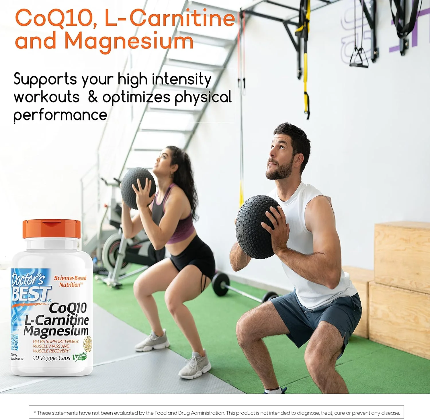 Doctors Best Coq10/l-Carnitine/Magnesium Unique Blend, Supports Energy, Muscle Mass  Muscle Recovery, Veggie Caps, 90Count