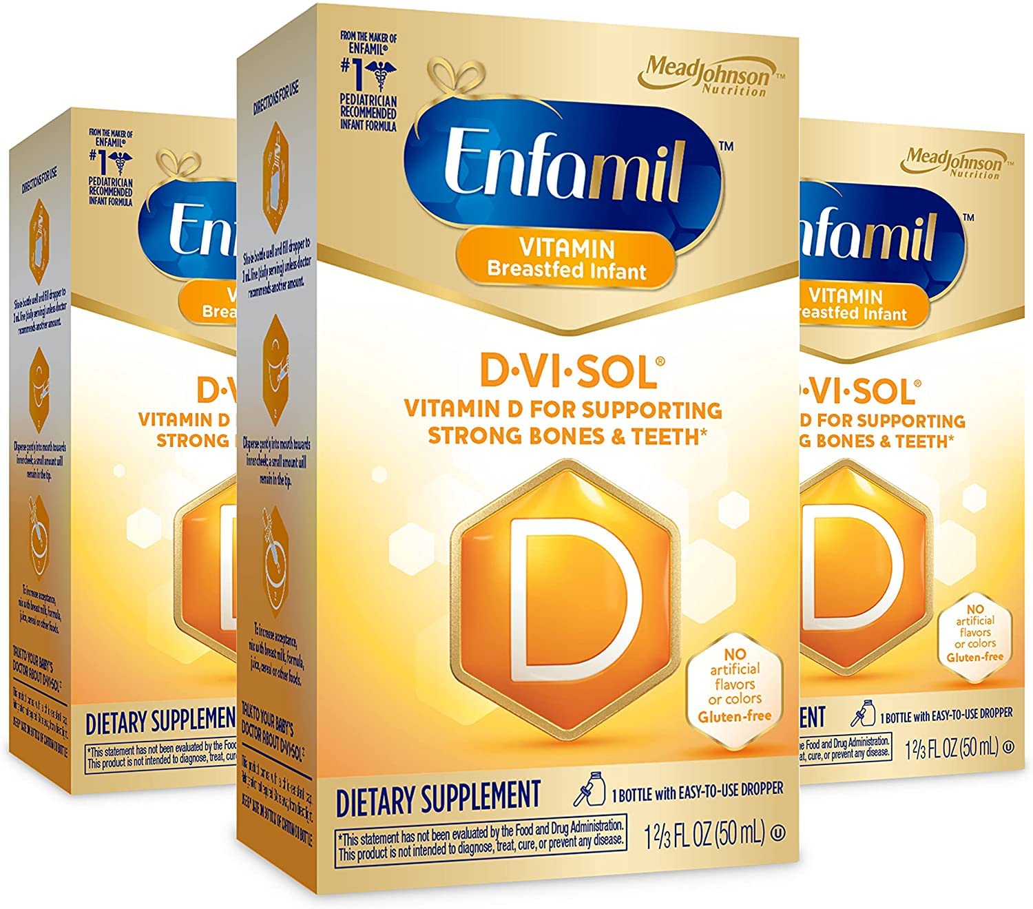 Enfamil D-Vi-Sol Vitamin D Drops for Infants, Supports Strong Bones and Teeth, Gluten-Free, Easy to Use Dropper Bottle 50 mL (Pack of 3)