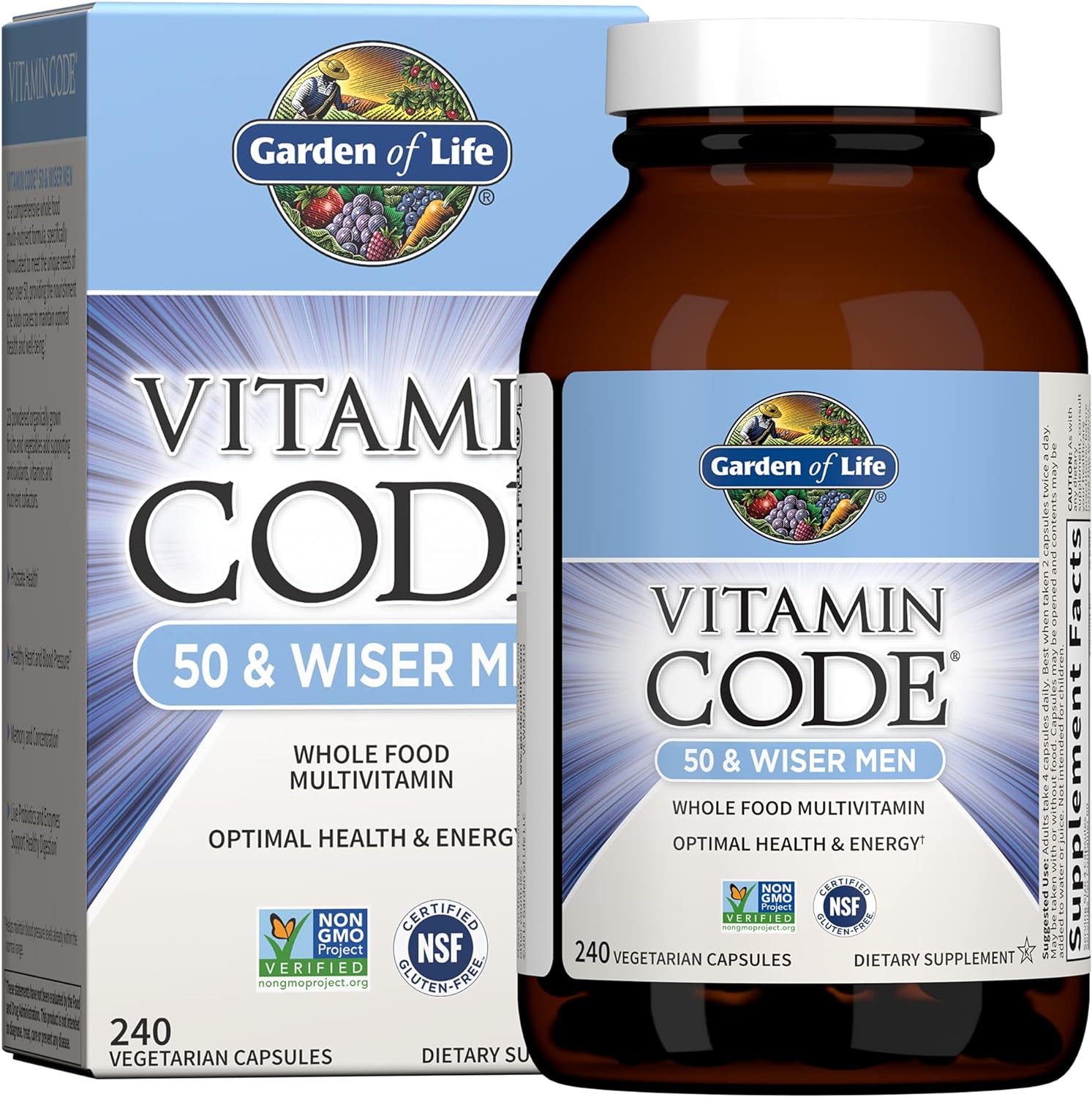 Garden of Life Multivitamin for Men, Vitamin Code 50  Wiser Mens Raw Whole Food Vitamin Supplement with Probiotics, Vegetarian, 120 Capsules