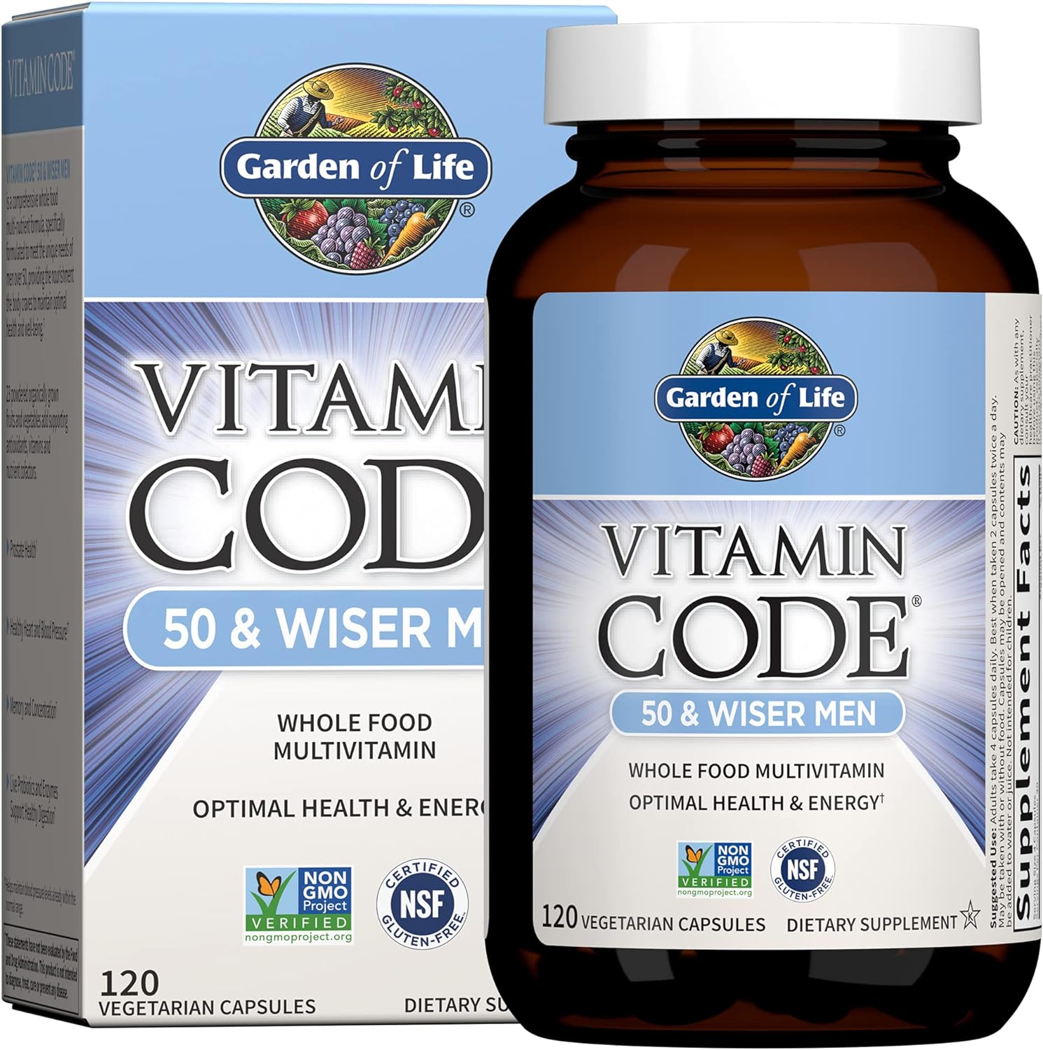 Garden of Life Multivitamin for Men, Vitamin Code 50  Wiser Mens Raw Whole Food Vitamin Supplement with Probiotics, Vegetarian, 120 Capsules
