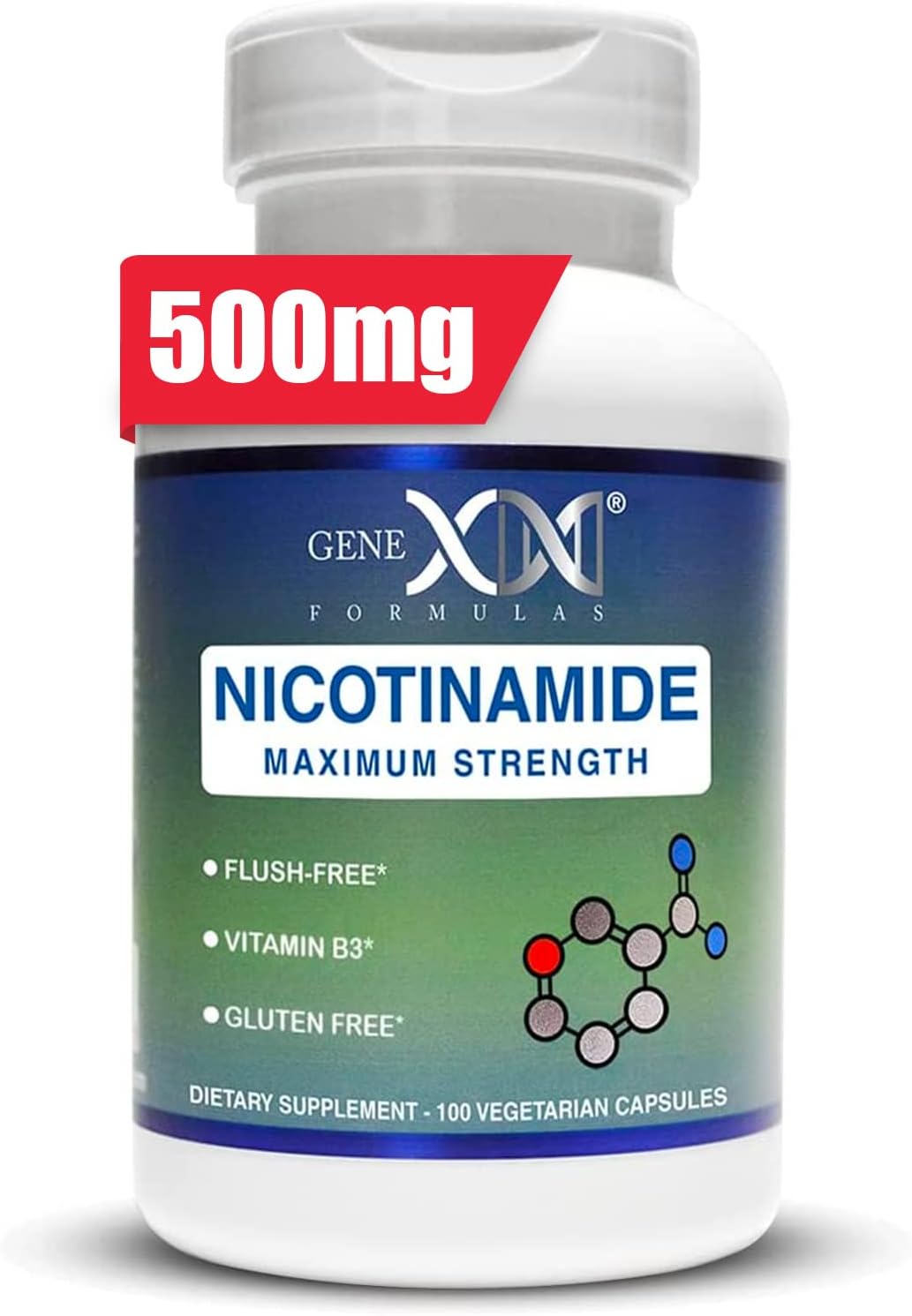 Genex Formulas - Nicotinamide 500mg Vitamin B3 Flush Free Niacin Capsules for Healthy Skin - Niacinamide Supplement Pills Help Produce Keratin  Support Skin Cell Health  Energy - (100 Capsules)