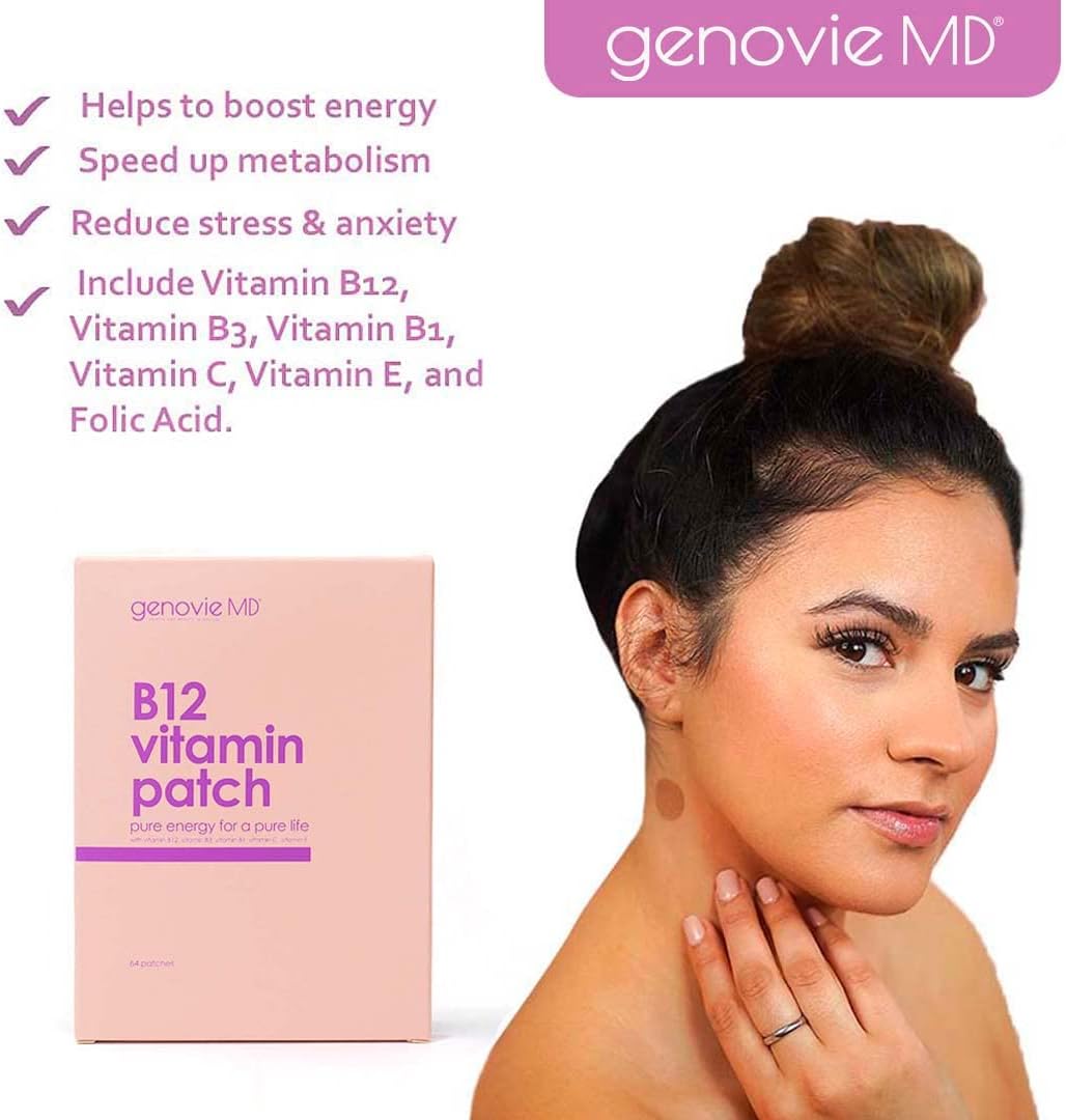 genovie MD B12 Patch with Natural Ingredients, Made with B12, Vitamin C and E, Perfect for Boosting Your Entire Day, 64 Patches
