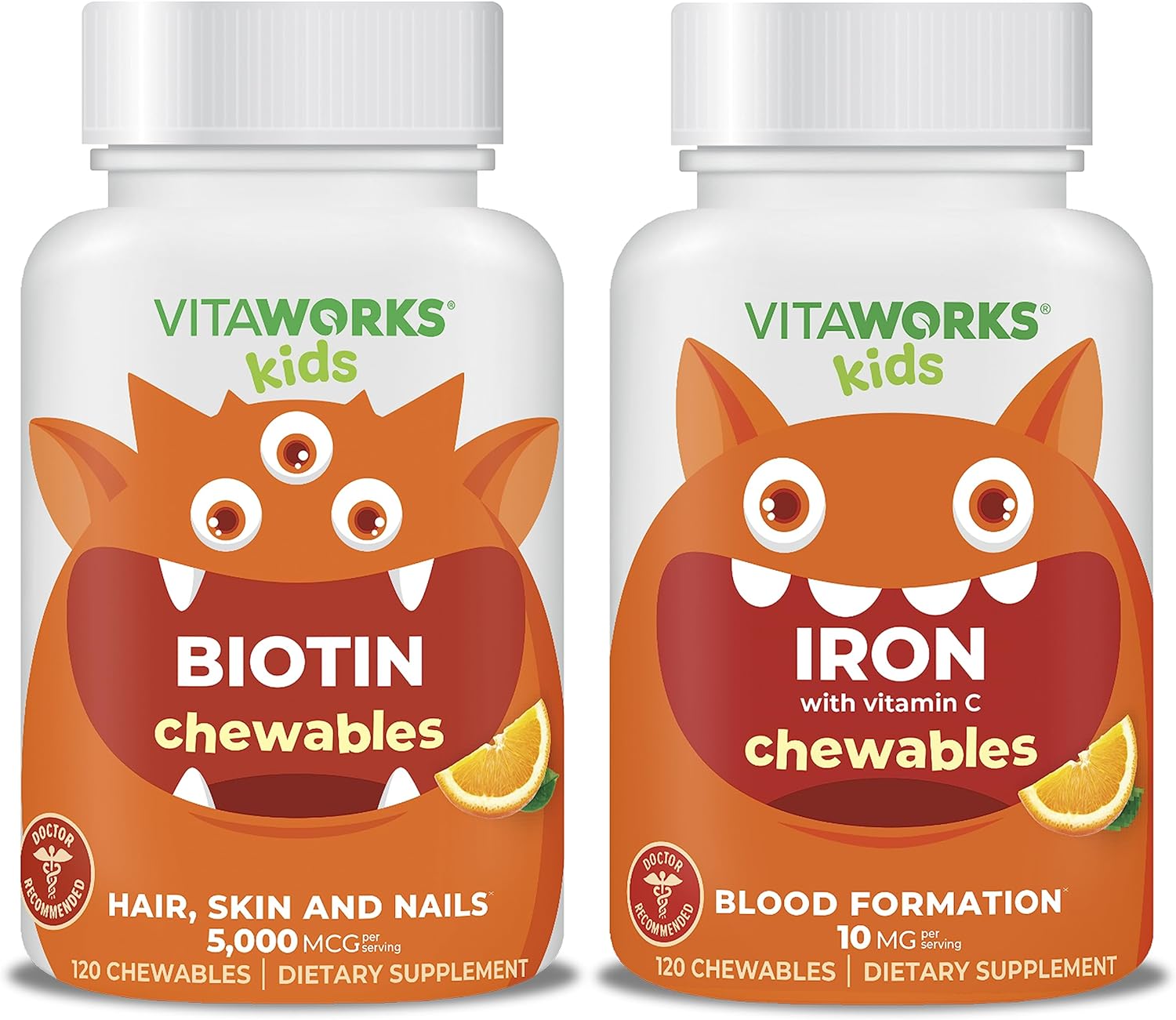 Kids Biotin 5000mcg Chewables + Iron 10mg + Vitamin C Chewables Bundle