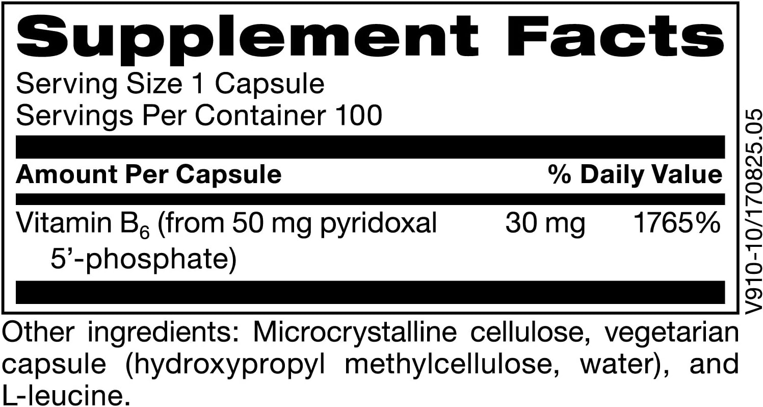 Klaire Labs P-5-P - 30 Milligrams of Bioactive Vitamin B6 Pyridoxal-5-Phosphate for Metabolic  Liver Support, Hypoallergenic (100 Capsules)