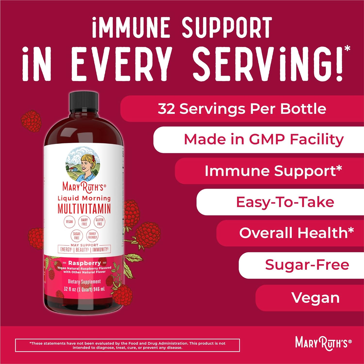 Liquid Multivitamin Raspberry  Liquid Multimineral Lemonade Bundle by Mary Ruths | Vitamin A, B, C, D3, E  Amino Acids | Immune  Energy Support | Sleep Support | Magnesium Calcium  MSM Supplement