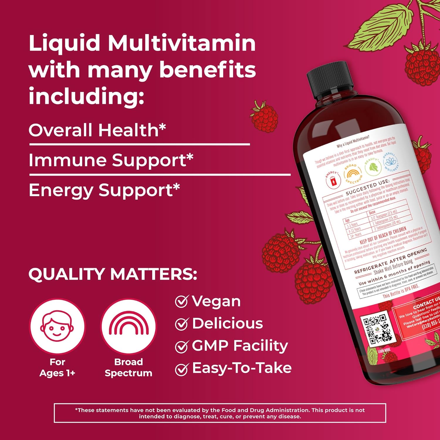 Liquid Multivitamin Raspberry  Liquid Multimineral Lemonade Bundle by Mary Ruths | Vitamin A, B, C, D3, E  Amino Acids | Immune  Energy Support | Sleep Support | Magnesium Calcium  MSM Supplement