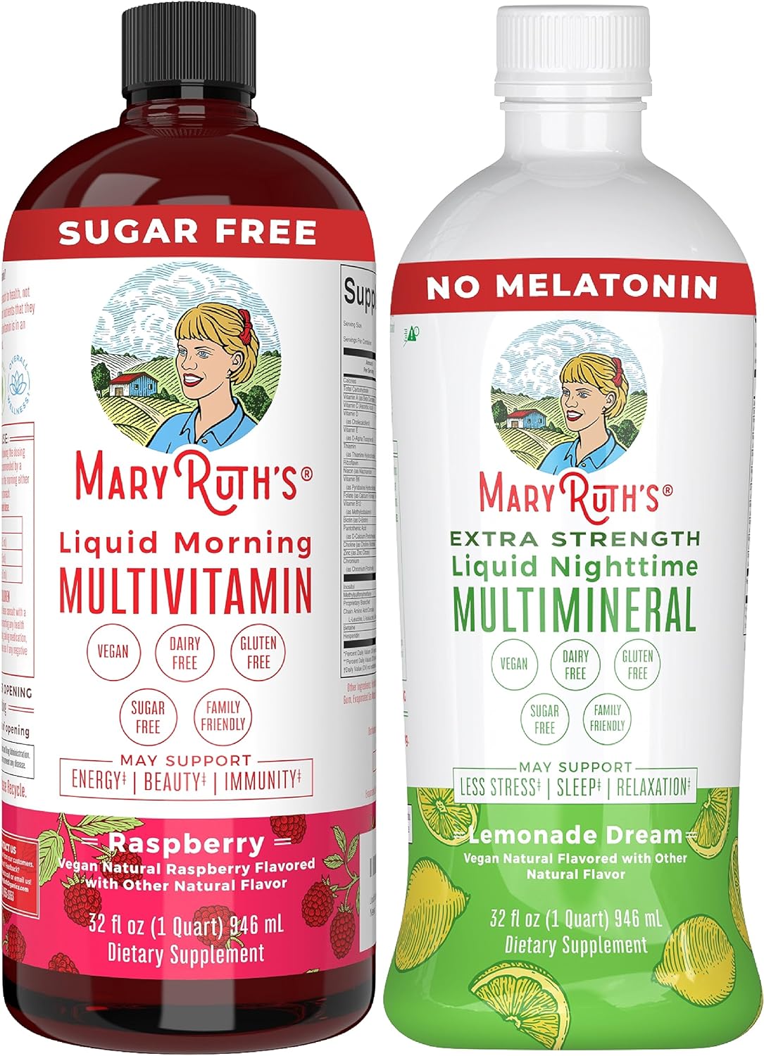 Liquid Multivitamin Raspberry  Liquid Multimineral Lemonade Bundle by Mary Ruths | Vitamin A, B, C, D3, E  Amino Acids | Immune  Energy Support | Sleep Support | Magnesium Calcium  MSM Supplement
