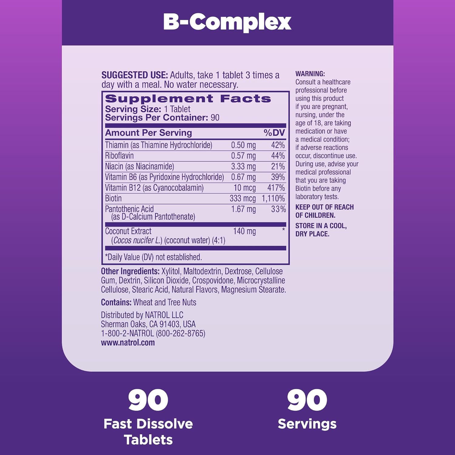Natrol BComplex Fast Dissolve Tablets Flavor, Coconut, 90 Count