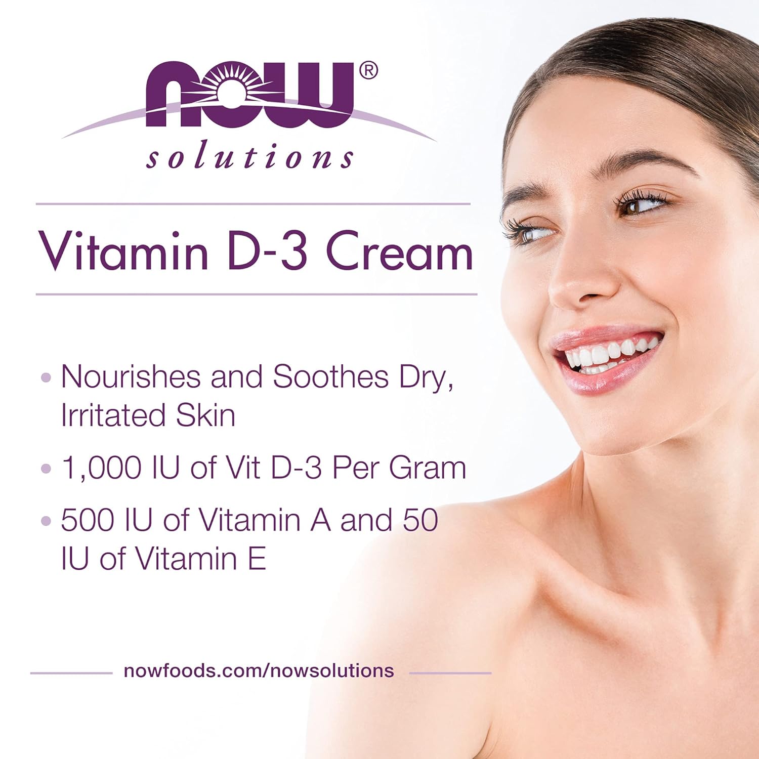 NOW Solutions, Vitamin D-3 Cream 1,000 IU Per Gram, High-Potency, Intense Moisture, 4-Ounce