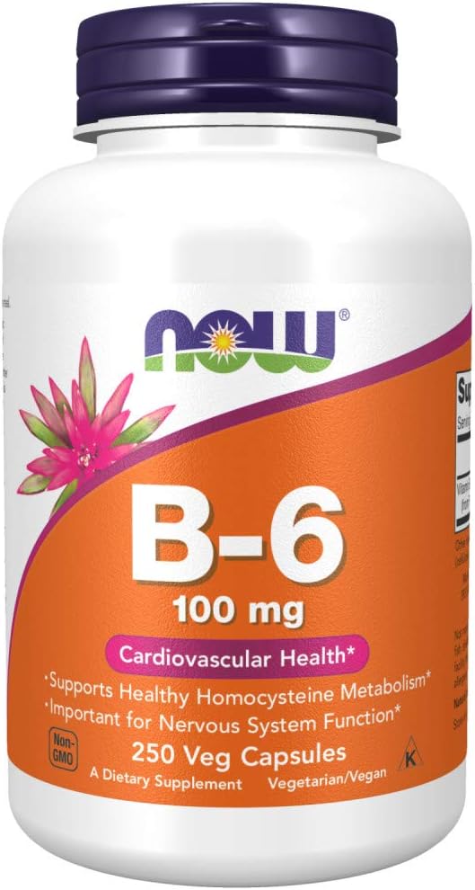 NOW Supplements, Vitamin B-6 (Pyridoxine HCl) 100 mg, Cardiovascular Health*, 250 Veg Capsules