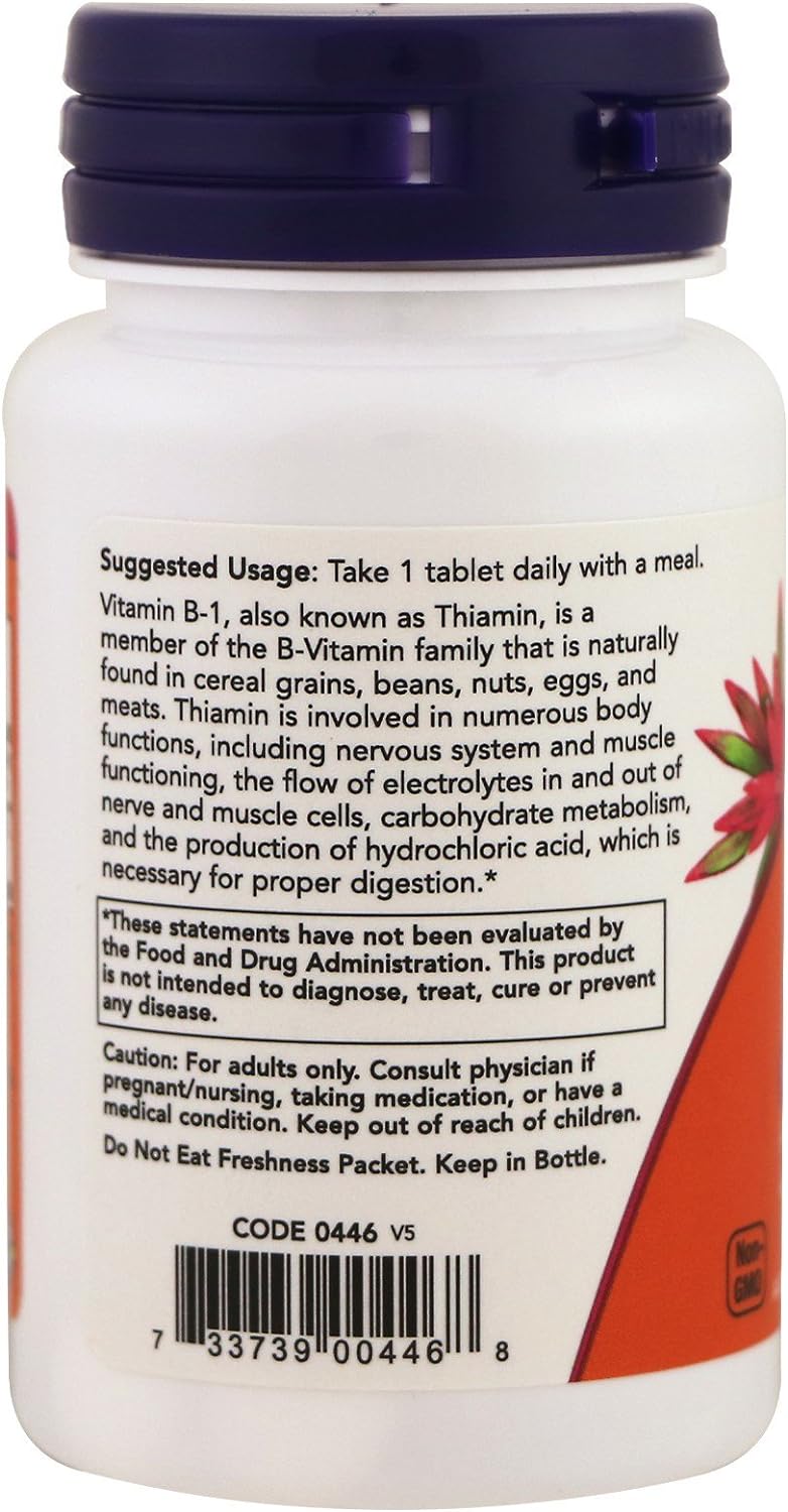 NOW Vitamin B-1 (thiamine) 100mg, 100 Tablets (Pack of 4)