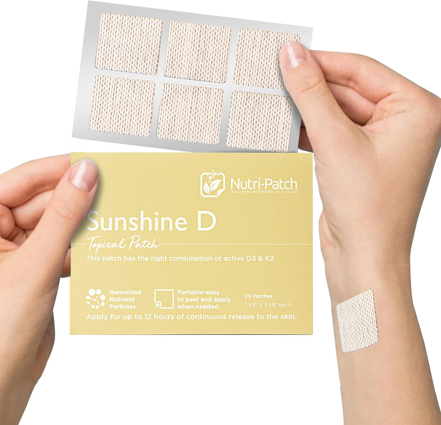 NUTRI-PATCH® Sunshine D Topical Patch,Infused with D3, and Other Wellness Ingredients.Designed to give You a Boost (30/Pack).