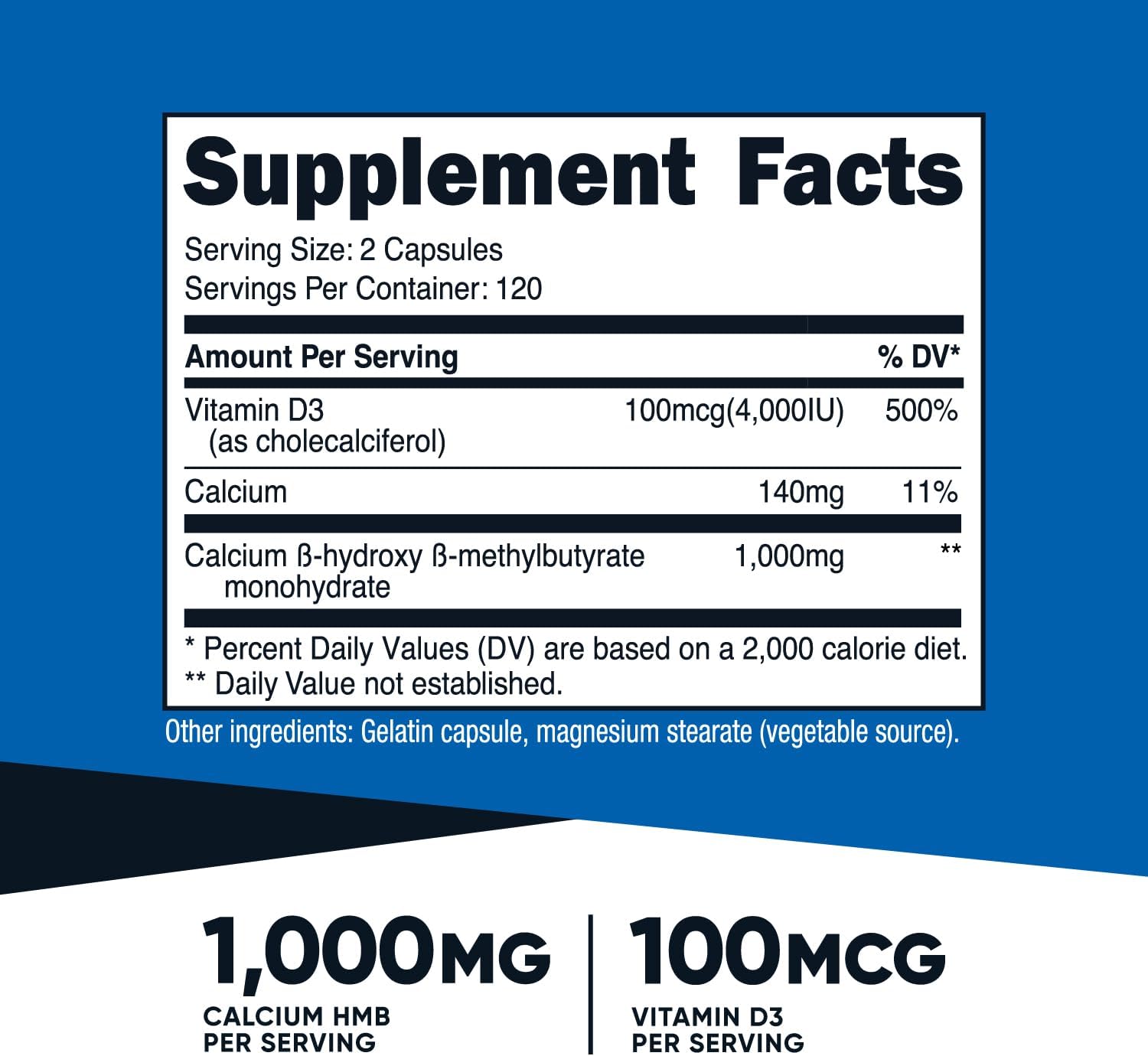 Nutricost HMB (1000mg) and Vitamin D3 (4000 IU) Supplement - 240 Capsules, 120 Servings - Gluten Free and Non-GMO