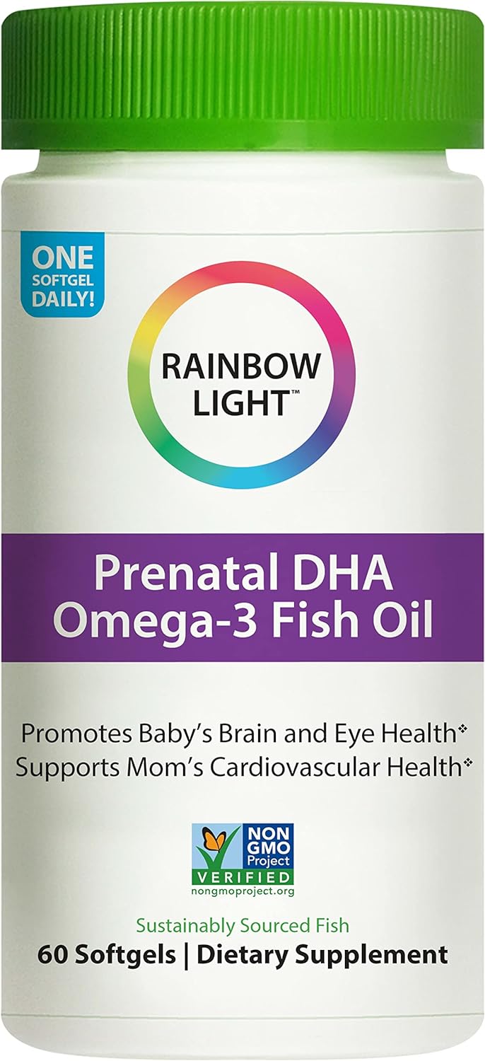 Rainbow Light Prenatal Vitamin, Omega-3 Fatty Acids  Prenatal DHA, Multivitamin for Women, Gluten Free, Promotes Babys Brain Development  Eye Health, Easy To Digest, 60 Softgels
