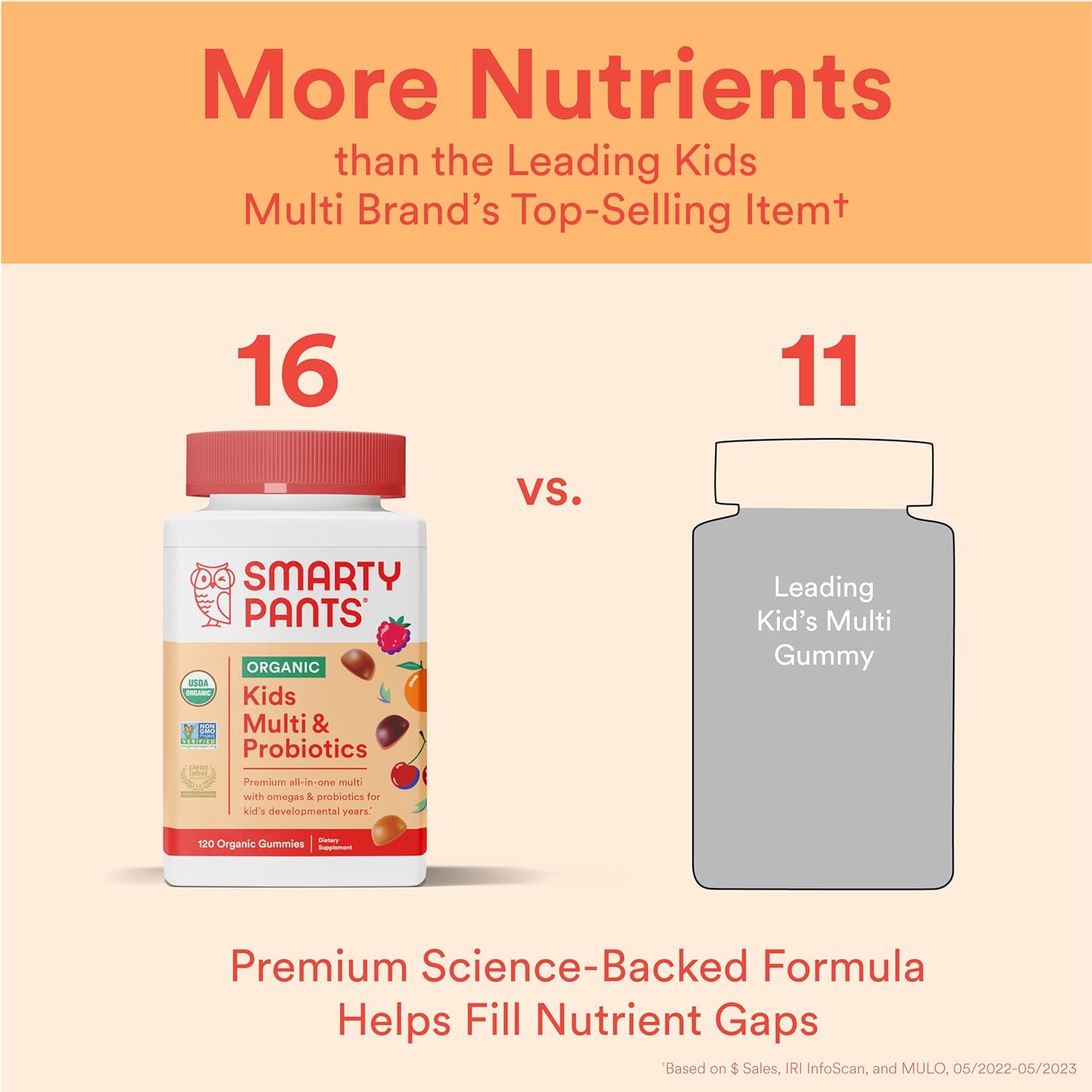 SmartyPants Kids Multivitamin Gummies: Omega 3 Fish Oil (EPA/DHA), Vitamin D3, C, Vitamin B12, B6, Vitamin A, K  Zinc for Immune Support, Grape, Cherry  Berry Flavors, 120 Count (30 Day Supply)