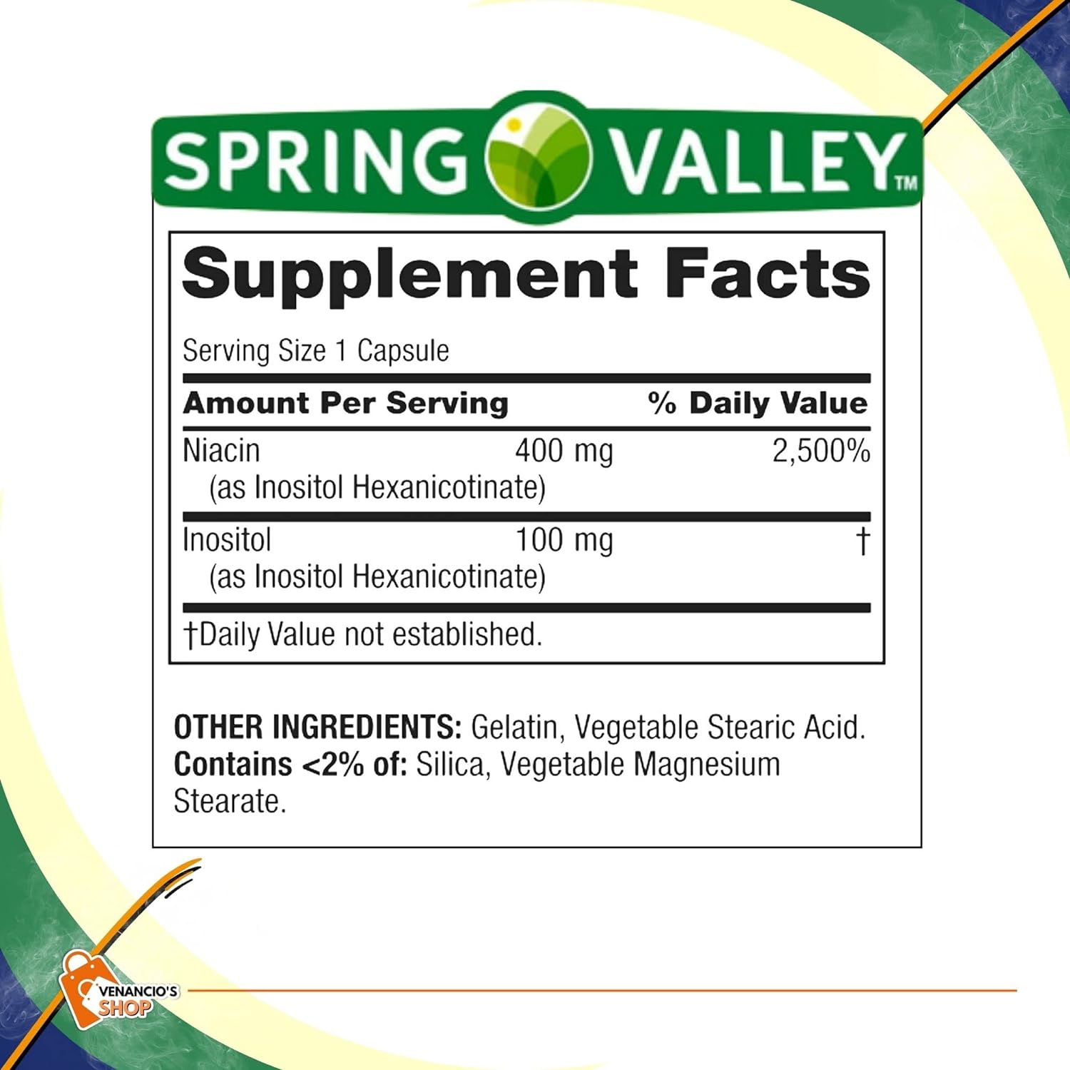 Spring Valley Vitamin B3 Niacin 500mg Flush Free Capsules, Dietary Supplement and Metabolism Support Supplement *+ Includes Venancio’sFridge Sticker (60 Pills)