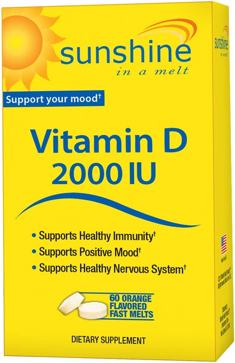 Sunshine Vitamin D 2,000 IU Quick Melts, Fast Release, Healthy and Strong Bones, 60 Servings